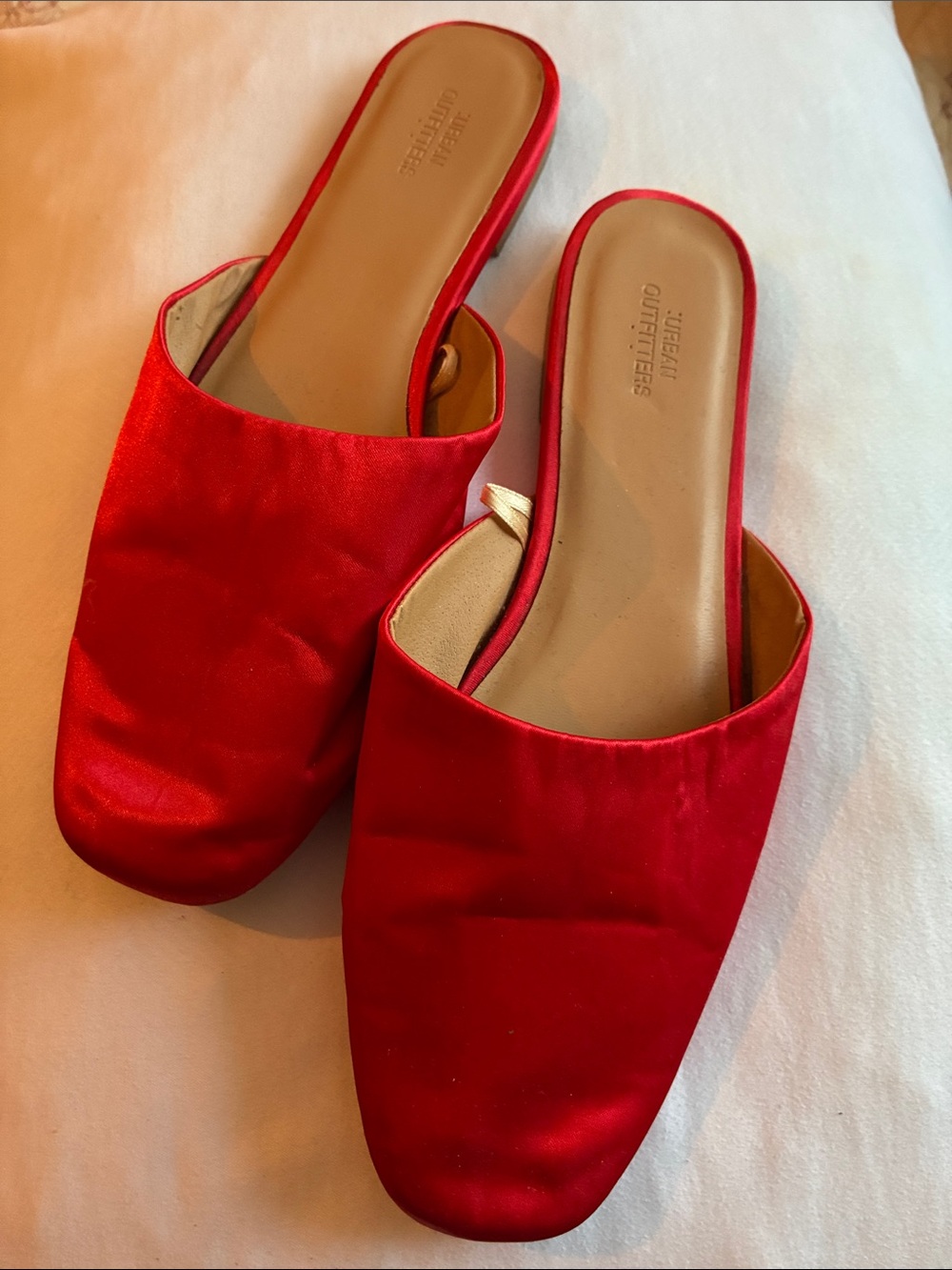 Urban Outfitters Red Satin Slide Mules
